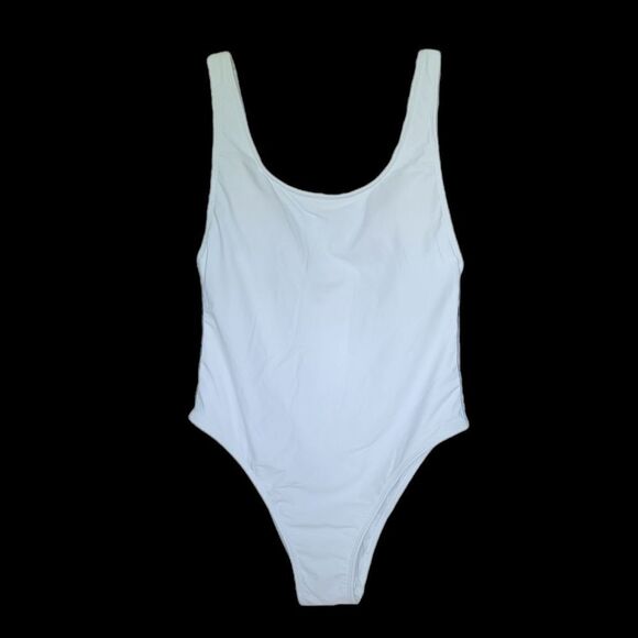 White Swimsuit With Side Stripes - Picture 1 of 5